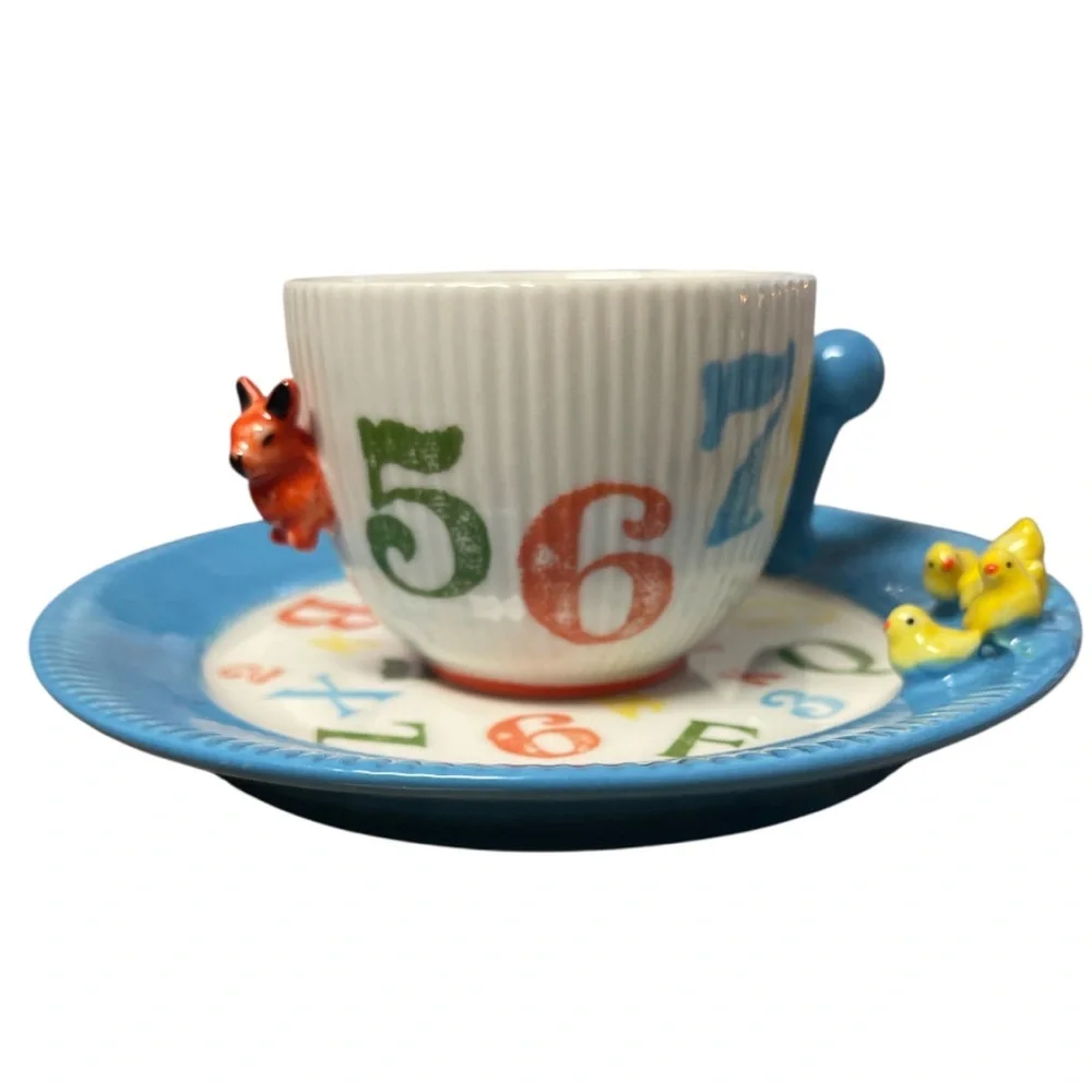 Anthropologie 3D Alphabet Cup and Saucer Set